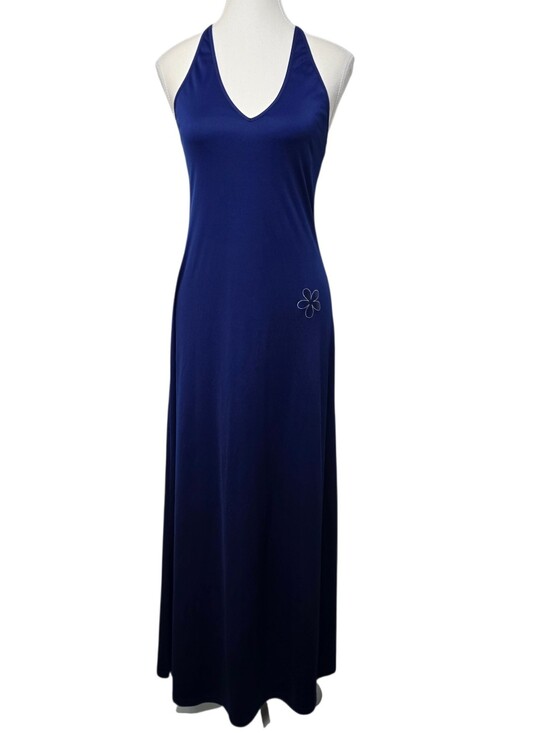 La SENZA Dresses & Skirts - Vintage La Senza Blue Halter Maxi Dress Side Slit V-Neck  Size M Romantic Chic